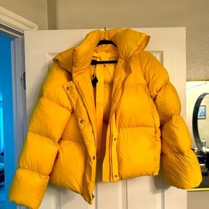 Bright yellow, short Banana Republic puffer jacket. Size small.